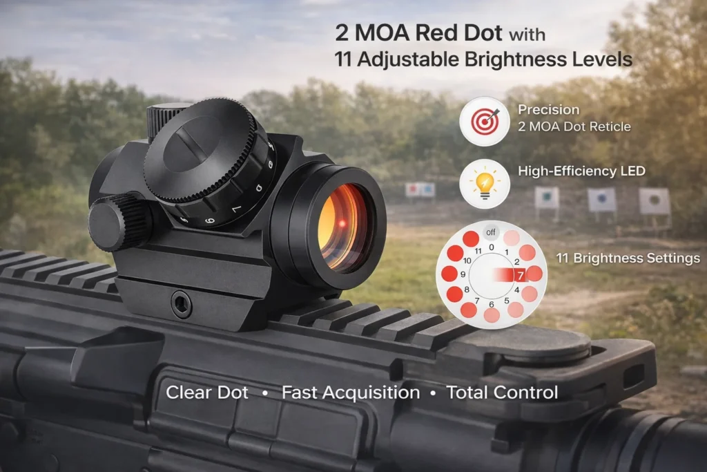 11-Level Brightness Dial Red Dot Sight for Rifle – Rail Mount Close-up