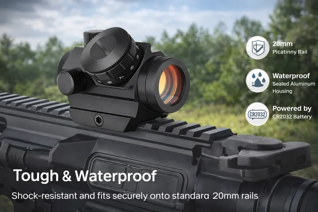 Rugged 20mm Picatinny Mount Red Dot Sight for Rifle – Field Ready